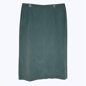 Norton McNaughton Midi‎ Skirt Green Faux Suede Stretch Slit Stitch Detail Sz 18